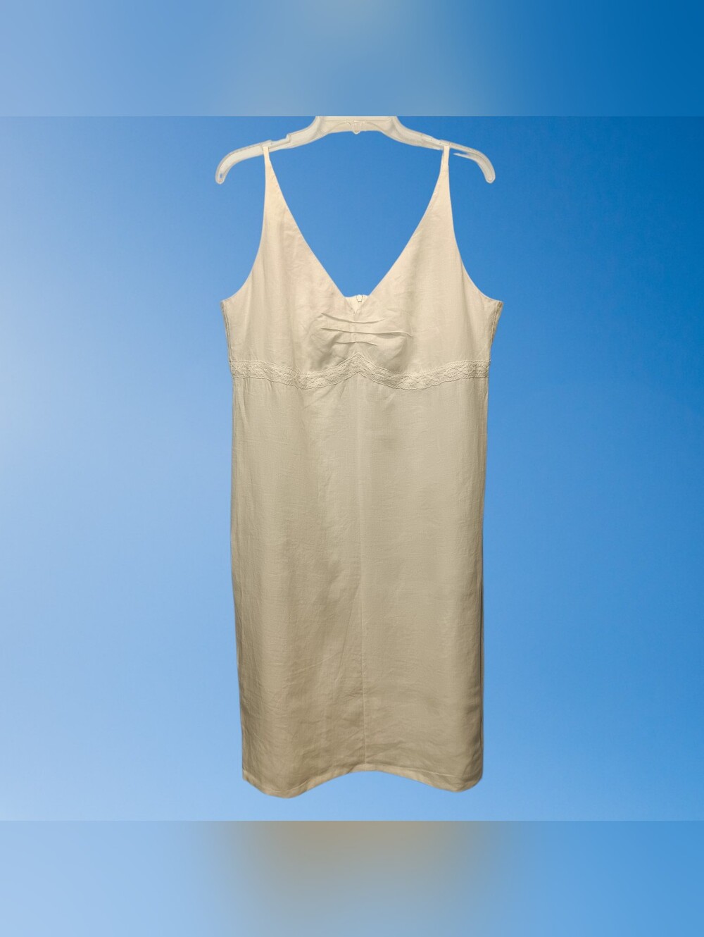 Vintage White Linen Marks & Spencer Lace Trim Slip Dress Cottagecore Layering